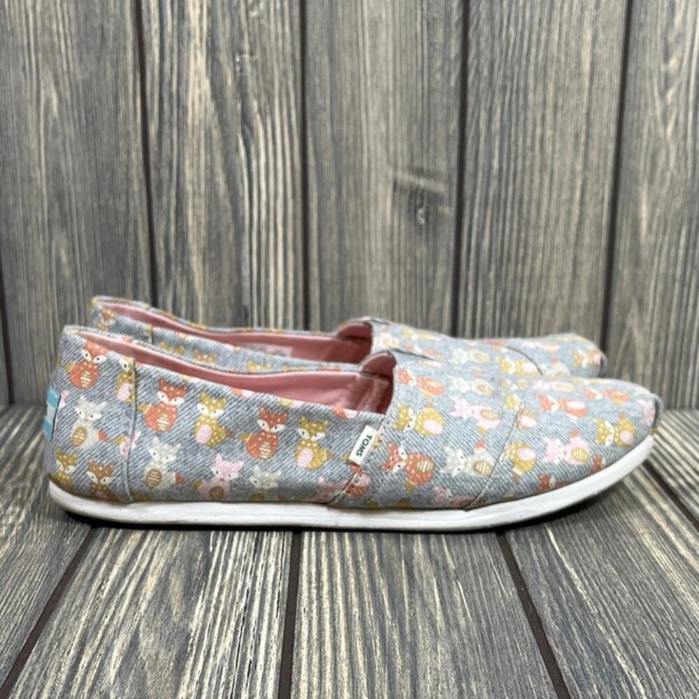 TOMS Fox Canvas Women Comfort Casual Shoes Sz 8.5 Gray Pink‎ Lightweight